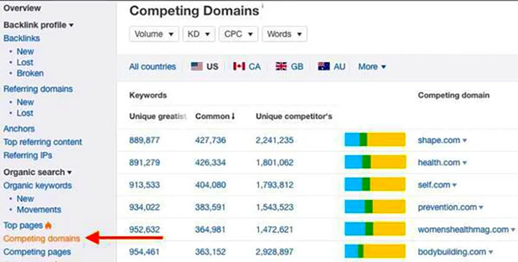 Tính năng Competing Domain giúp đánh giá đối thủ cạnh tranh